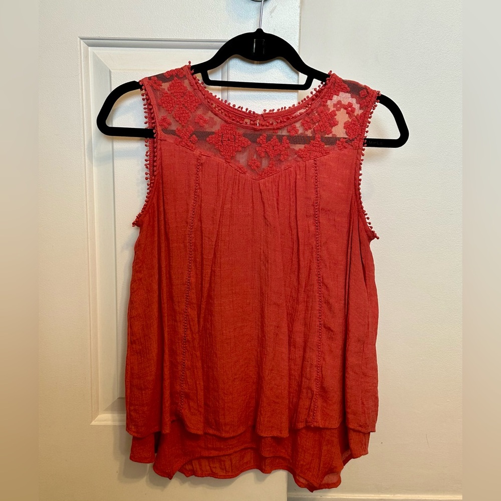 Style & Co. Petite Medium Boho Sleeveless Blouse Coral/Rust Color